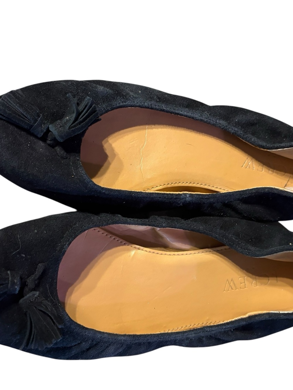 Women's Black Suede Pointed Toe Tassel Ballet Flats - Picture 8 of 16